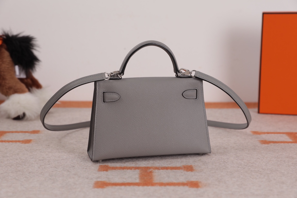 에르메스 미니 켈리백 그레이 은장 앱송